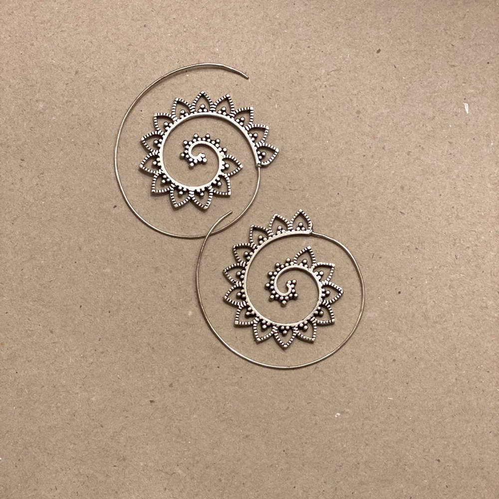 Boho Handmade silver mandala earrings